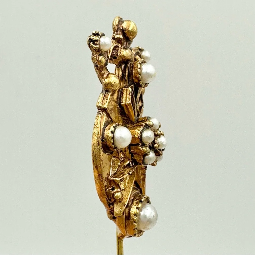 Florenza Vintage Faux Pearl Crown Straight Stick Pin Gold Tone hat pin
